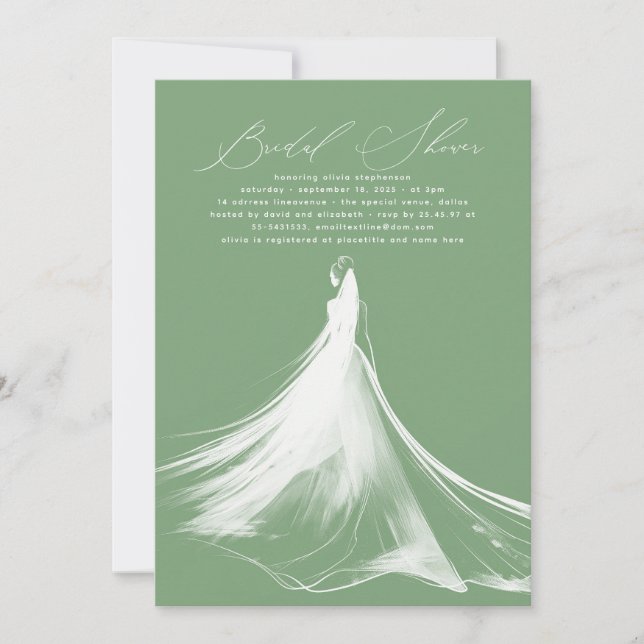 Elegant Romantic Modern Sage Green Bridal Shower Invitation (Front)