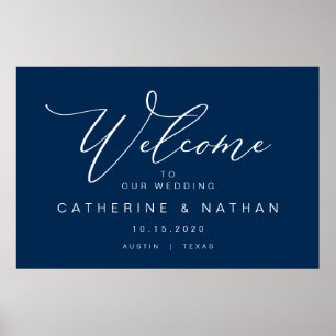 Elegant Romantic, Navy Blue font, Wedding Welcome Poster