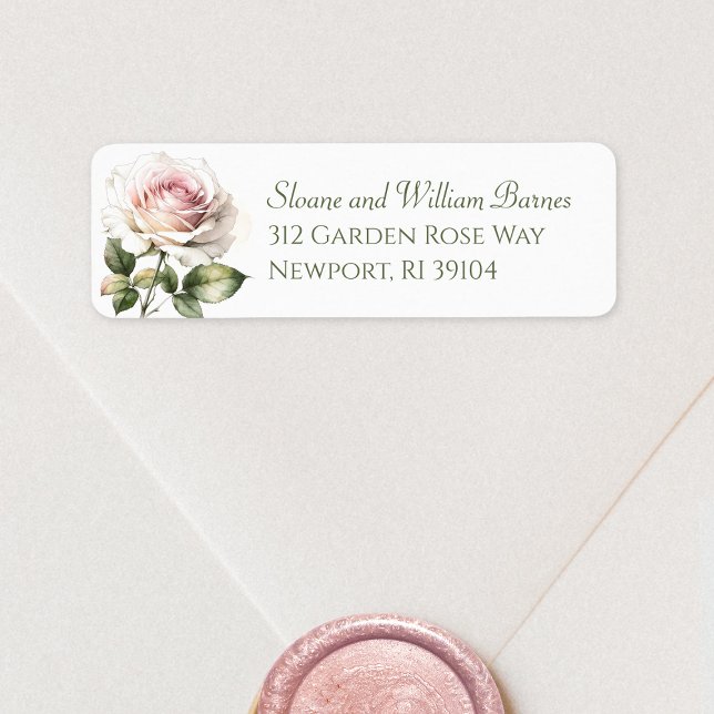 Elegant Romantic Pale Pink Rose Return Address (return address envelope with a single blush watercolor rose)