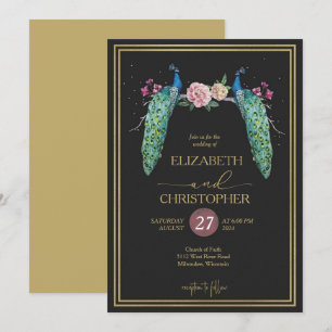 Elegant Romantic Peacocks in Love Wedding Invitation
