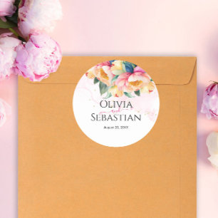 Elegant Romantic Peony Watercolor Wedding Classic Round Sticker