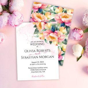 Elegant Romantic Peony Watercolor Wedding  Invitation