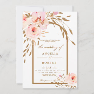 Elegant Romantic Pink Blush Gold Floral Wedding Invitation