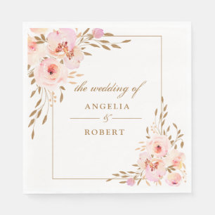 Elegant Romantic Pink Blush Gold Floral Wedding Napkin