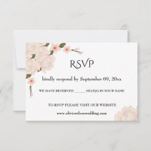 Elegant Romantic Pink Floral Blossom Wedding RSVP Card