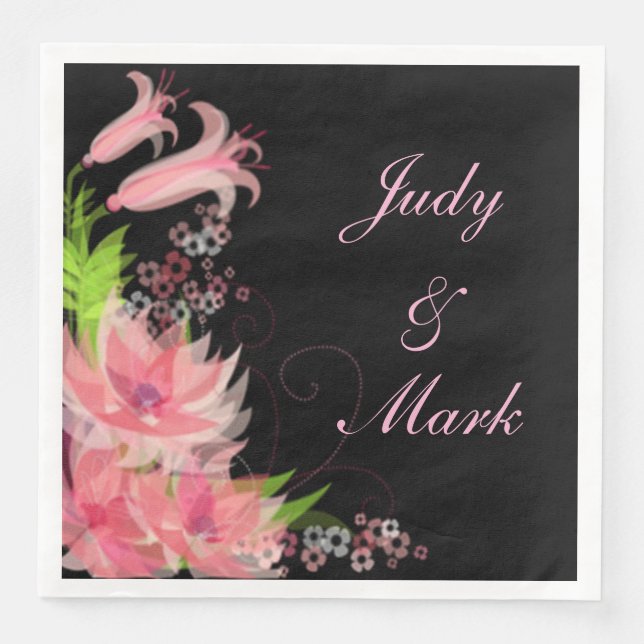 Elegant Romantic Pink Floral Paper Napkins (Front)