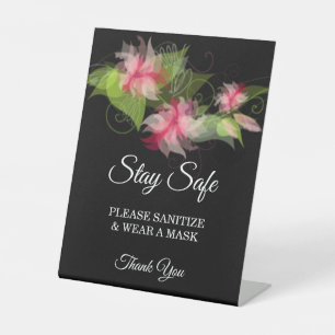 Elegant Romantic Pink Floral Wedding Safety  Pedestal Sign