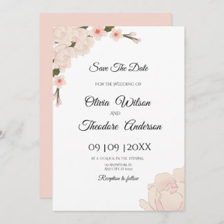 Elegant Romantic Pink Floral Wedding Save The Date Invitation