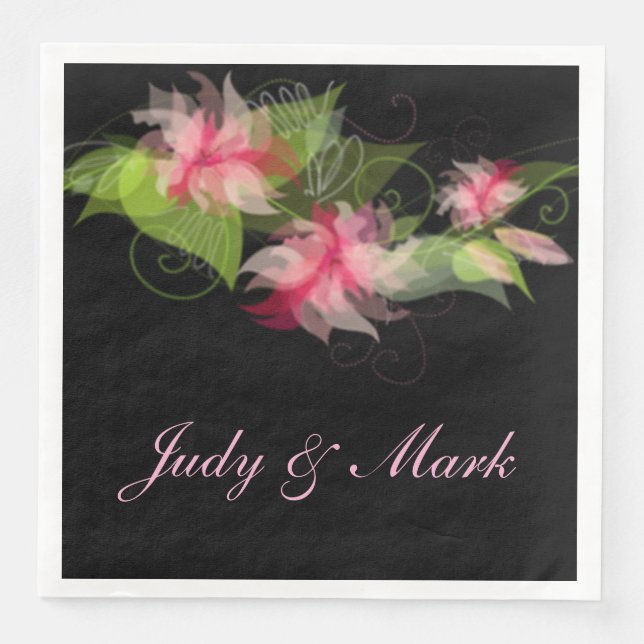 Elegant Romantic Pink Flower Paper Napkins (Front)