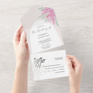 Elegant Romantic Pink Lace Flowers All In One Invitation