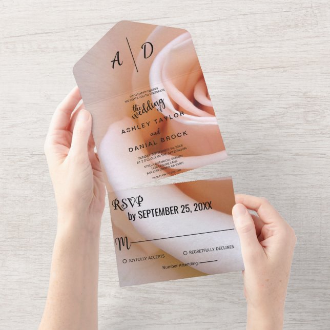 Elegant romantic pink rose flower floral Wedding A All In One Invitation (Tearaway)