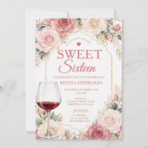 Elegant Romantic Pink Rose Sweet Sixteen Birthday  Invitation