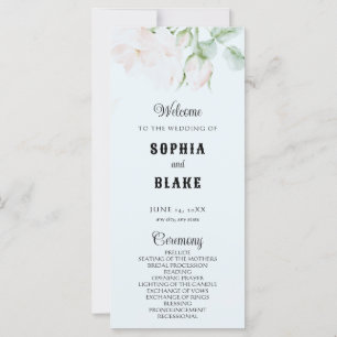 Elegant Romantic Pink Roses Blue Wedding Program