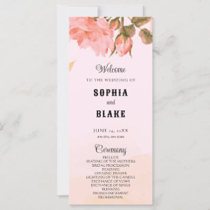 Elegant Romantic Pink Roses Pink Wedding Program