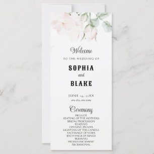 Elegant Romantic Pink Roses White Wedding Program