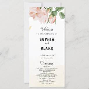 Elegant Romantic Pink Roses Yellow Wedding Program