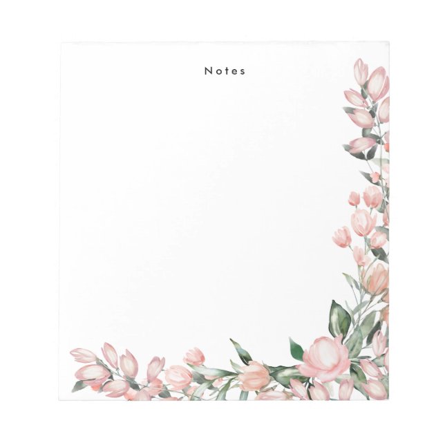 Elegant Romantic Pink Watercolor Flowers Notepad (Front)