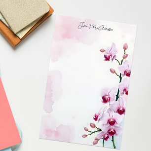 Elegant Romantic Pink Watercolor Orchids Stationery