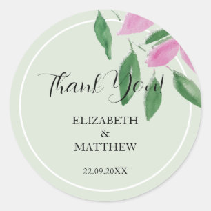 Elegant Romantic Pink Wildflowers Watercolor Art Classic Round Sticker