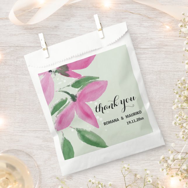 Elegant Romantic Pink Wildflowers Watercolor Art Favour Bags (Clipped)