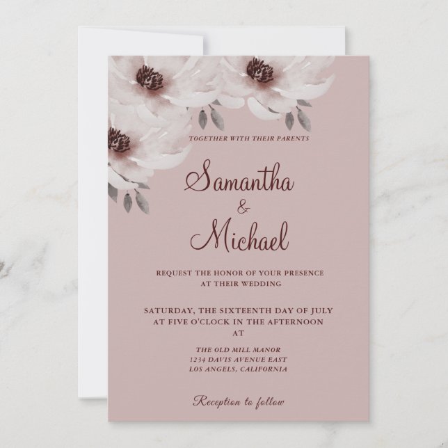 Elegant Romantic Pinkish Pink Watercolor Floral  Invitation (Front)