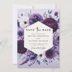 Elegant Romantic Purple Floral Wedding Save The Date
