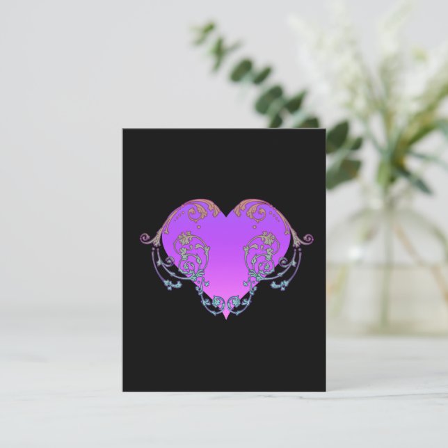 Elegant, Romantic Purple Heart with Flourish Card (Standing Front)
