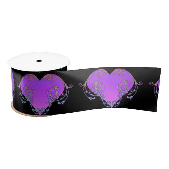 Elegant, Romantic Purple Heart with Flourish  Satin Ribbon (Spool)