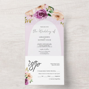 Elegant Romantic Purple Lilac Watercolor Flowers All In One Invitation
