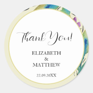 Elegant Romantic Purple Wildflowers Watercolor Art Classic Round Sticker