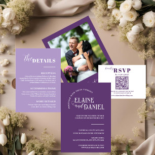 Elegant Romantic Purple with Photo Wedding  Invitation