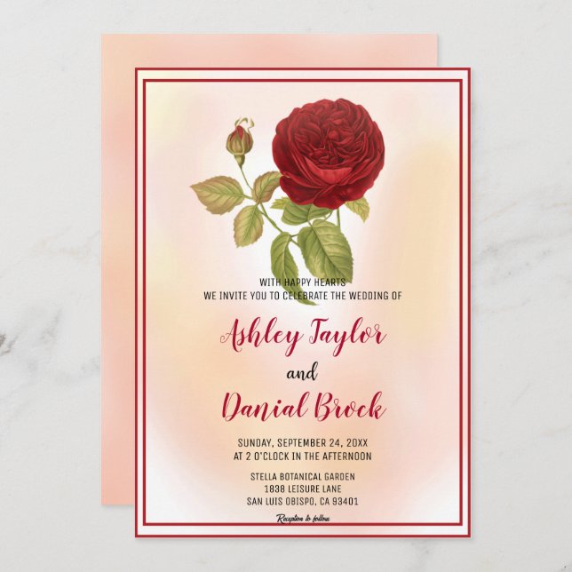Elegant Romantic Red Rose Dusty Floral Wedding Invitation (Front/Back)