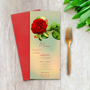 Elegant Romantic Red Rose Summer Floral Wedding Menu
