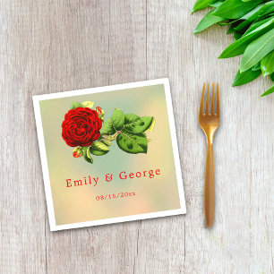 Elegant Romantic Red Rose Summer Floral Wedding Napkin