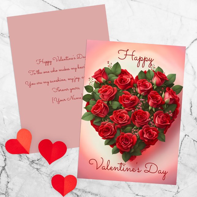 Elegant Romantic Red Roses Heart Valentine's Day Card (Creator Uploaded)