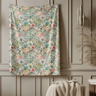 Elegant Romantic Rococo Floral Vintage Charm Fleece Blanket