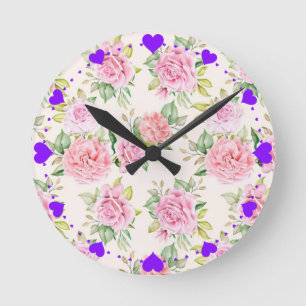 Elegant Romantic Rose Floral Pattern Round Clock