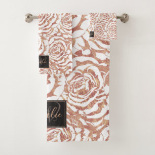 Elegant romantic rose gold roses pattern image bath towel set