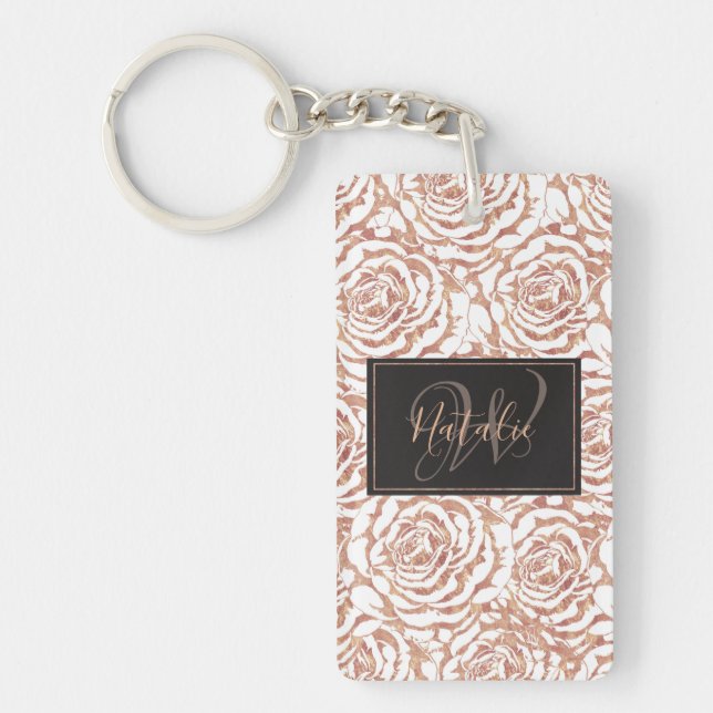 Elegant romantic rose gold roses pattern image key ring (Front)