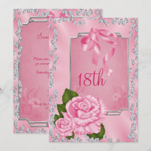 Elegant Romantic Roses & Bows 18th Invitation