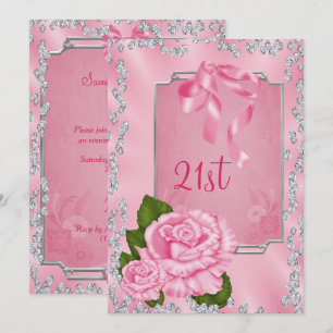 Elegant Romantic Roses & Bows 21st Invitation