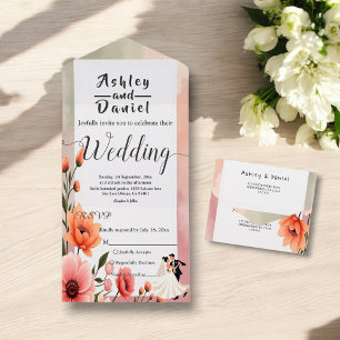 Elegant Romantic Roses Bride Groom Floral Wedding All In One Invitation