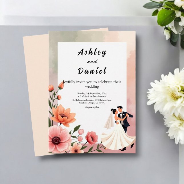 Elegant Romantic Roses Bride Groom Floral Wedding Invitation (Creator Uploaded)