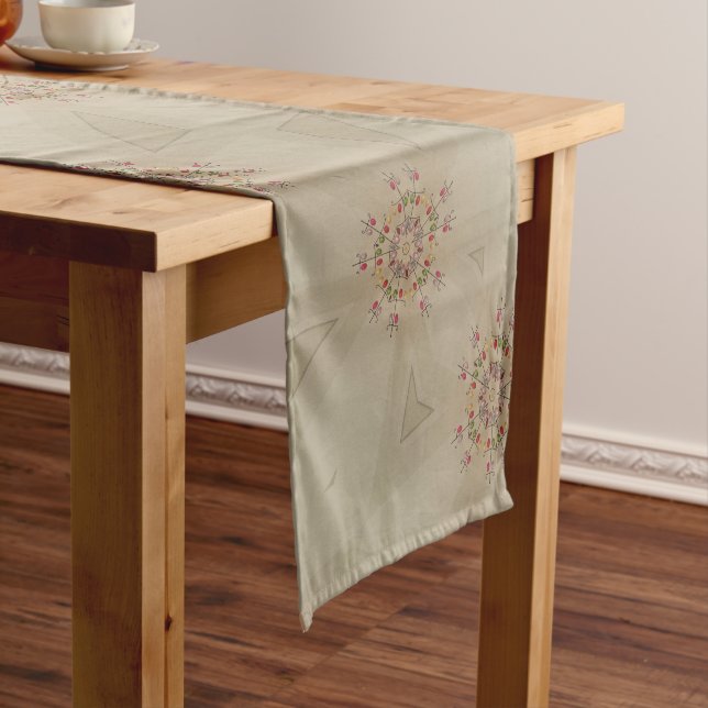 Elegant Romantic Rustic Pastel Kaleidoscope Flower Short Table Runner (In Situ)