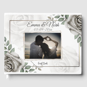 Elegant Romantic Rustic white roses Wedding Photo Guest Book