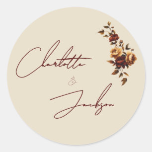 Elegant Romantic Rusty Rose Autumn Wedding Classic Round Sticker