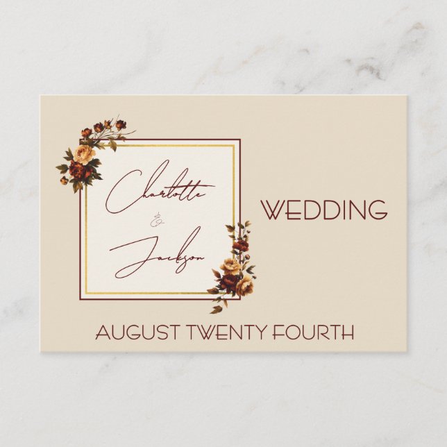 Elegant Romantic Rusty Rose Autumn Wedding Enclosure Card (Front)