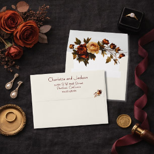 Elegant Romantic Rusty Rose Autumn Wedding Envelope
