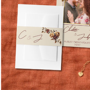 Elegant Romantic Rusty Rose Autumn Wedding Invitation Belly Band