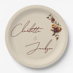 Elegant Romantic Rusty Rose Autumn Wedding Paper Plate